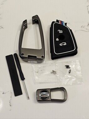 BMW - Gunmetal Black M Stripe Key Fob Case with Keyring